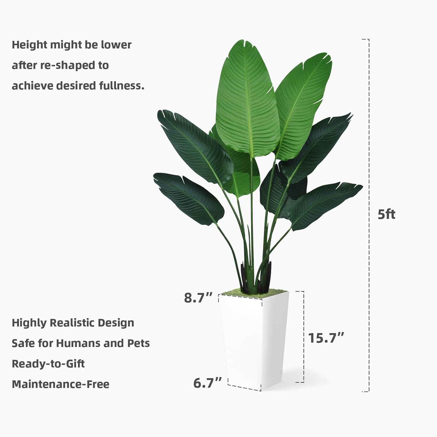 Bird of Paradise – Planta artificial de 5 pies, palmera tropical sintética con maceta alta negra, planta falsa en maceta, árbol de seda artificial