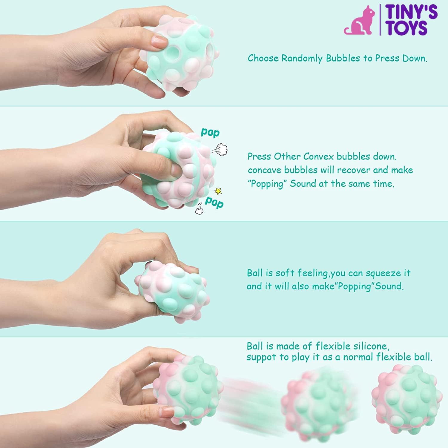 Tiny’s Toys Juguete sensorial grande con burbujas emergentes para aliviar el estrés, la ansiedad y el aburrimiento, diversión para niños, niñas y