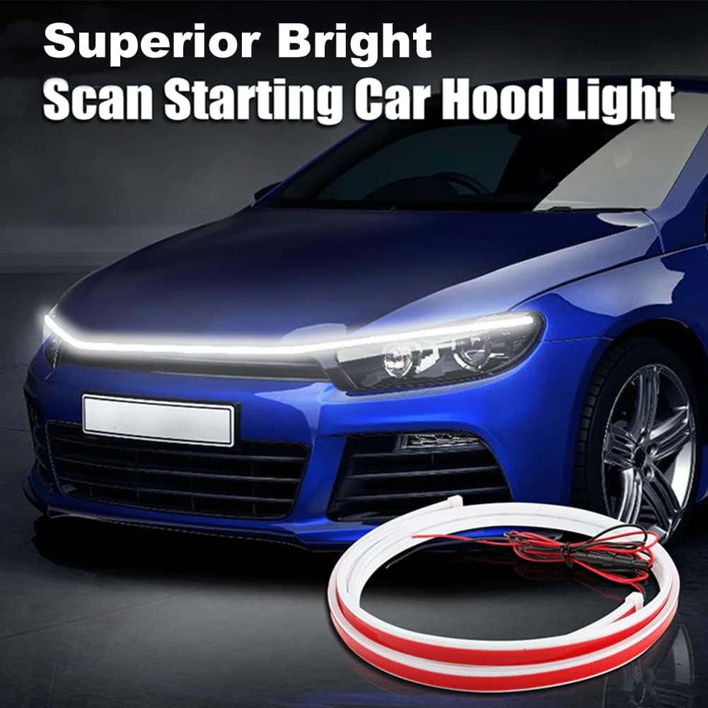 Tira de luz LED para capó de automóvil, 59 pulgadas, kit de faros de arranque dinámico exterior para cubierta de motor de automóvil, lámparas