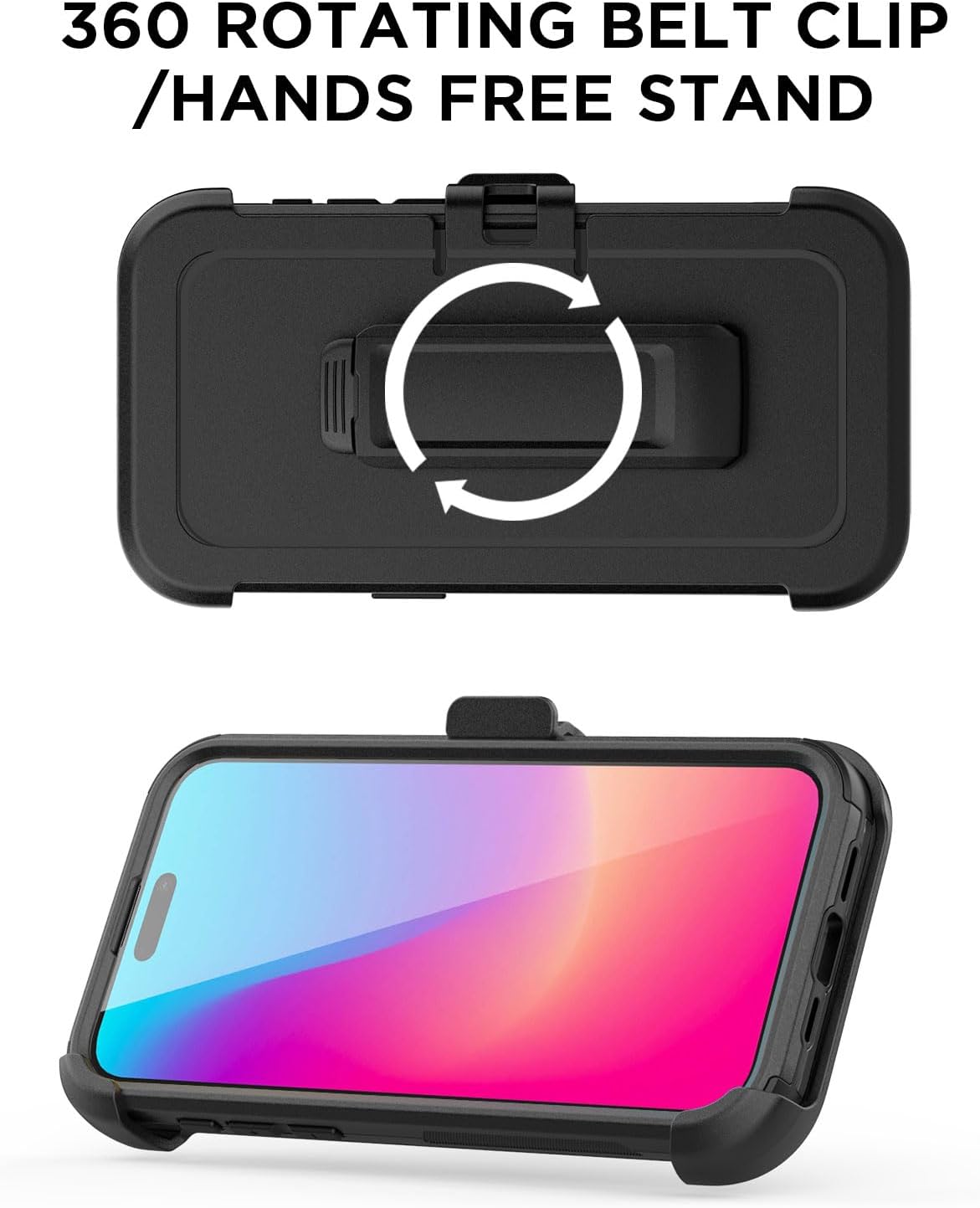 AICase Funda para cinturón compatible con iPhone 15 Pro + protector de vidrio + lente de cámara, resistente de 3 capas de protección de grado
