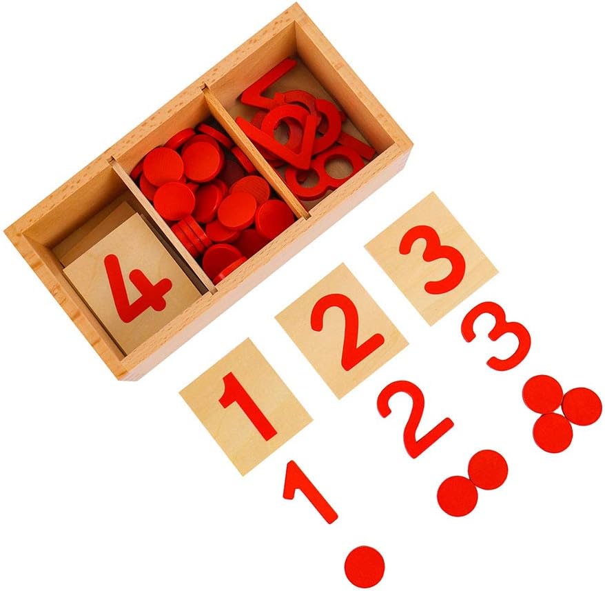 Tarjetas Montessori y contadores con juegos de matemáticas numéricos recortados y juguetes de enseñanza de números para contar