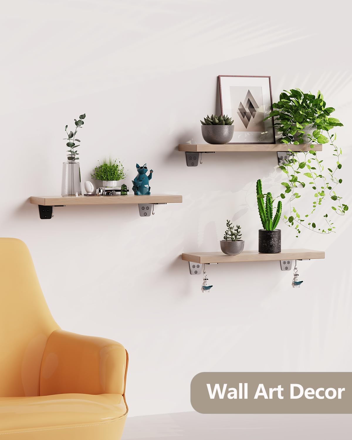 Soporte de estante flotante, soporte de estante industrial resistente, 6 unidades, soportes L de metal negro de 8 pulgadas para estantes, soporte