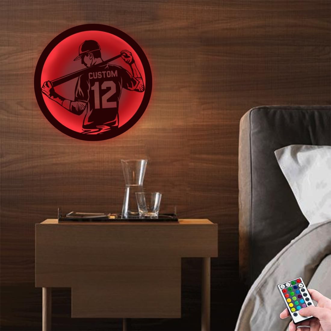 Letrero de metal personalizado para jugador de béisbol con luz LED, nombre y número personalizado, arte de pared de béisbol, letrero de neón con