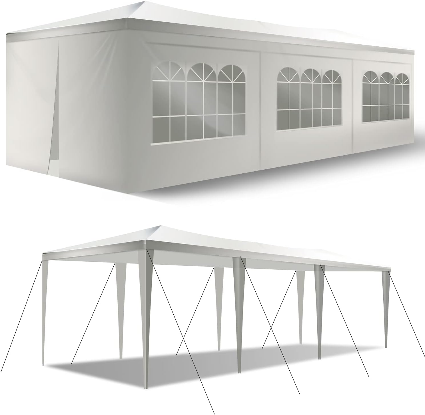 HCY Tienda de campaña para fiestas, 10 x 30 pies, carpa resistente al agua, protección UV, pabellón con 8 paredes laterales extraíbles para bodas,