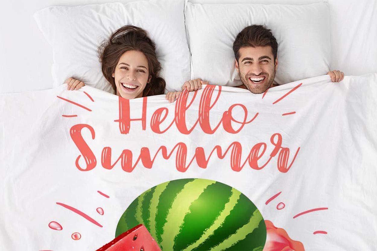Mugod Manta con estampado de sandía, con letras rojas, decoración de Hello Summer, suave, cálida y acogedora, manta de felpa de franela para bebés,
