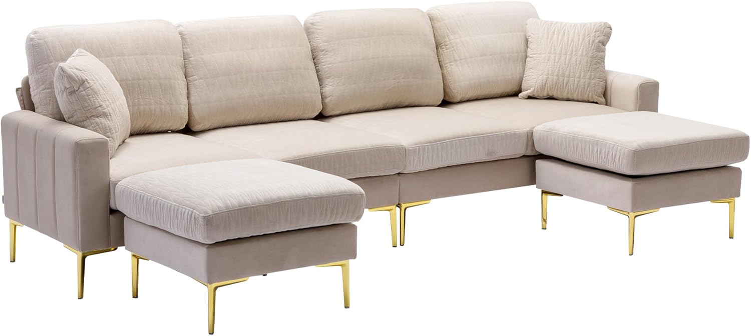 Sofá modular en forma de U con 2 almohadas y 2 otomanas, juego de sofá de tela de terciopelo de 6 asientos, sofá modular tapizado para sala de estar