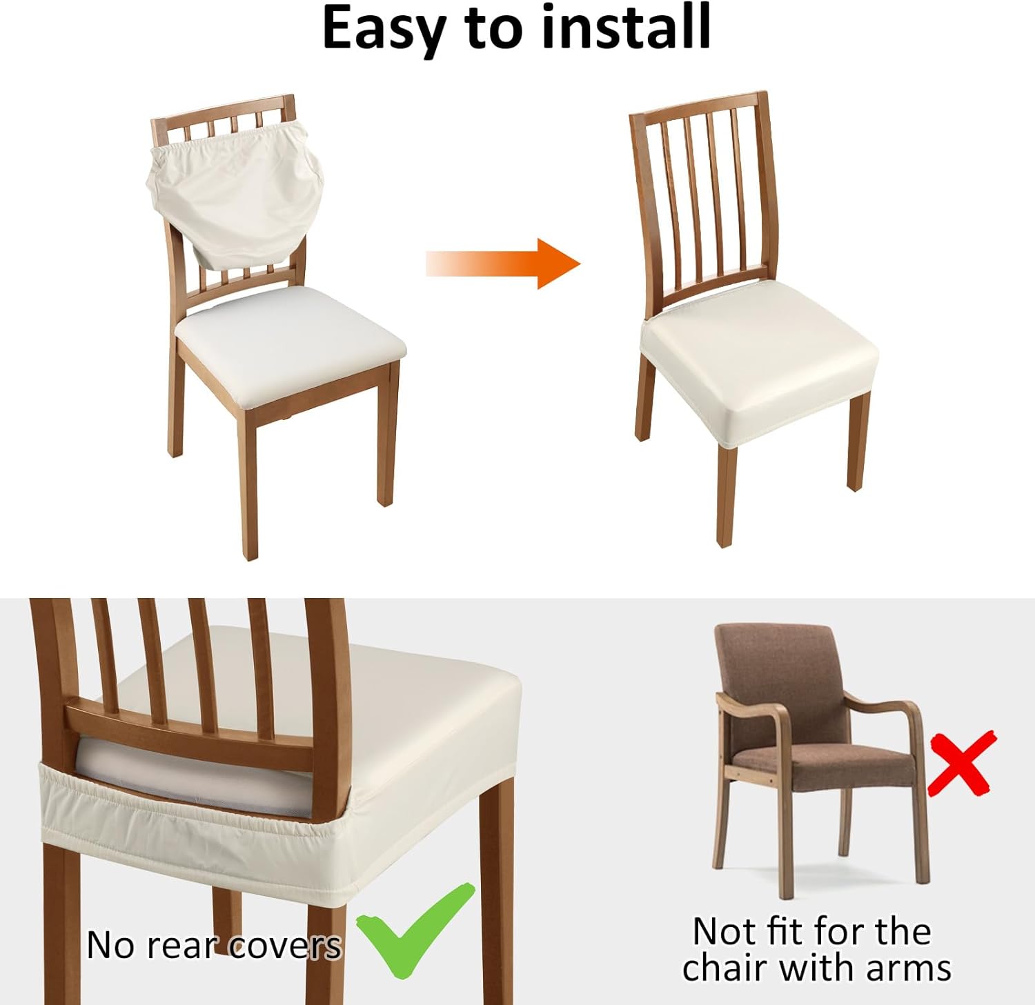 YISUN Fundas para sillas de comedor, de piel sintética sólida, impermeable y a prueba de aceite, elásticas para sillas de comedor (beige, 4 juegos)