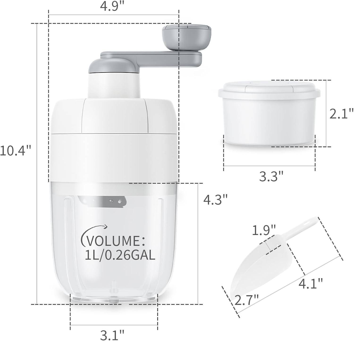 Yanpoake Máquina de afeitar de hielo manual para cono de nieve, trituradora de hielo triturado portátil con 2 bandejas de cubitos de hielo gratis y