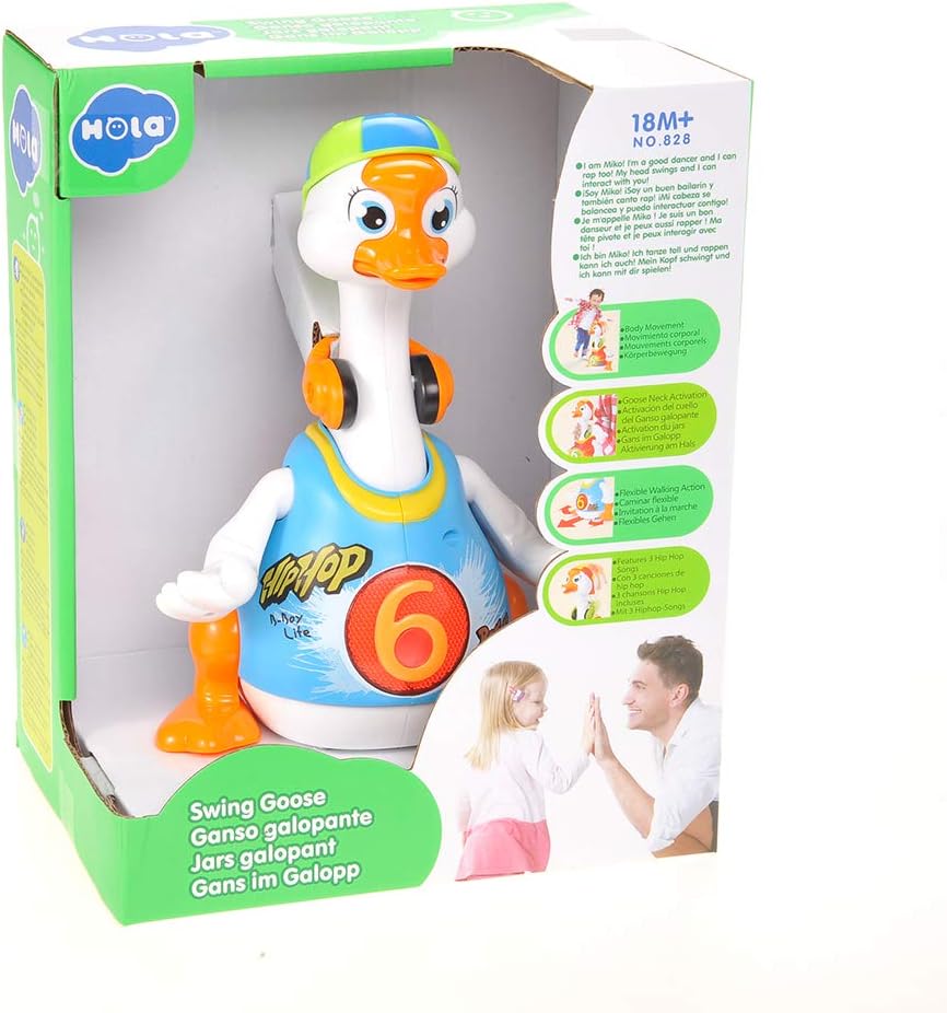 PowerTRC Ganso de hip hop para bailar, cantar y hablar musical para niños, luces intermitentes, juguete interactivo, amigo electrónico, azul