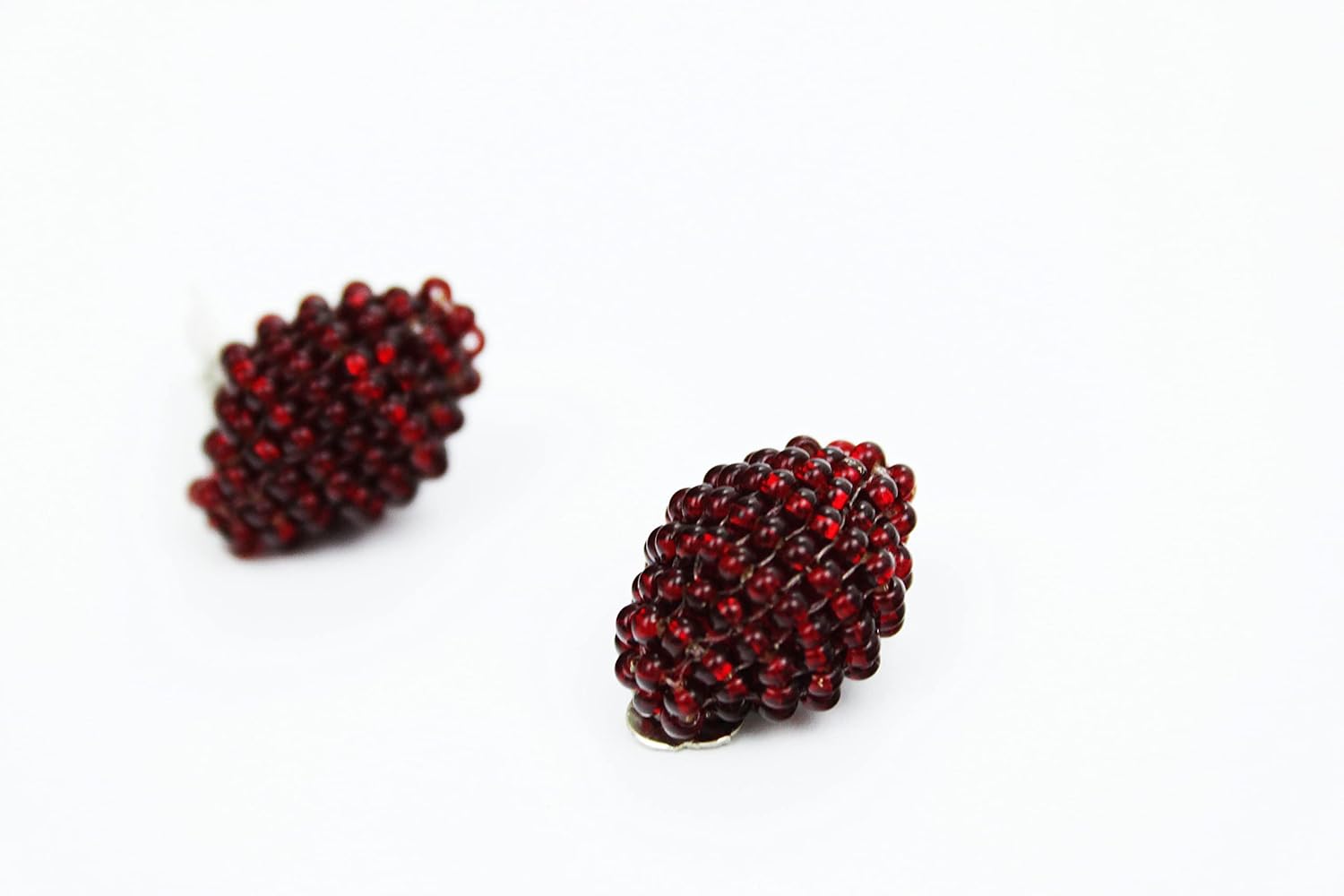 Sparkly red clip on or stud on delicate earrings Burgundy iridescent garnet color minimalist style jewelry Merry Christmas gift