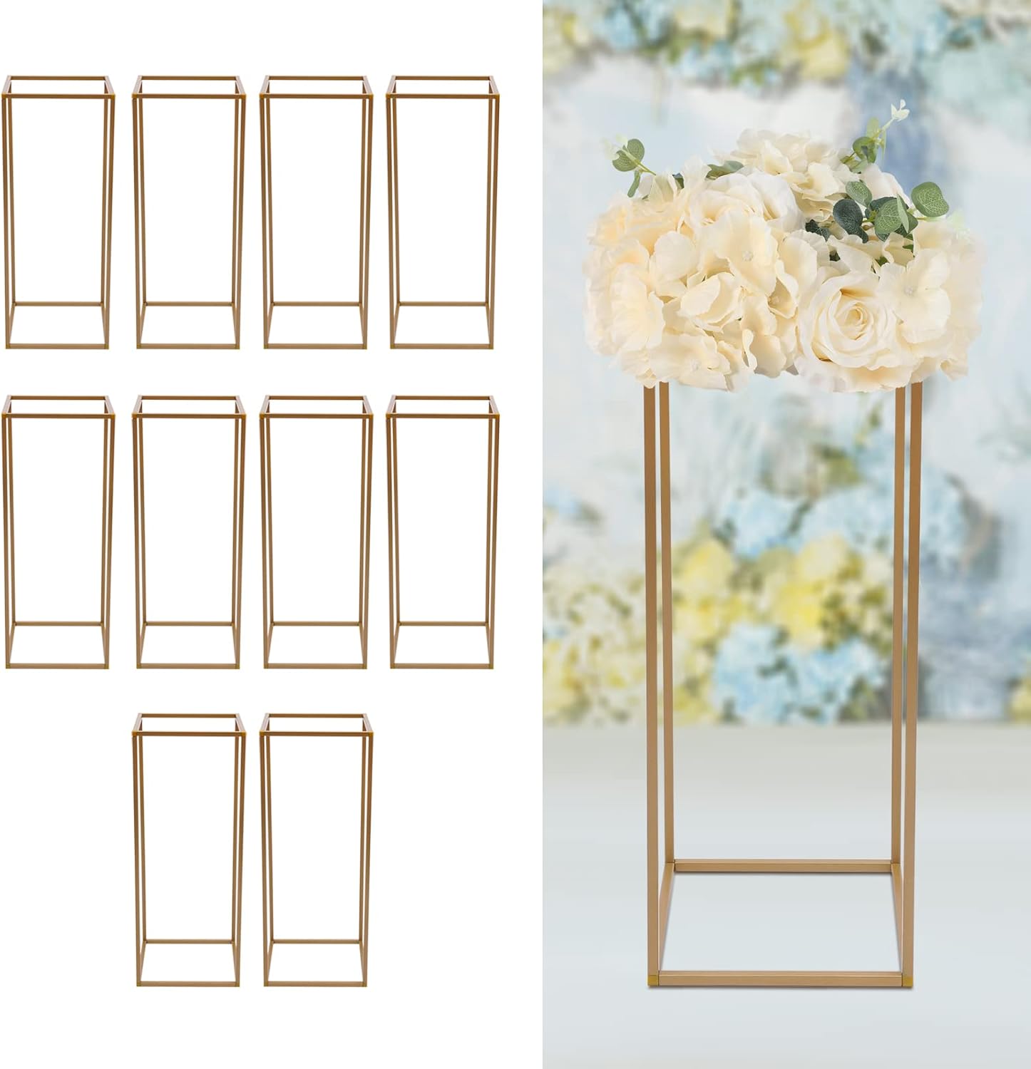 10 piezas de centro de mesa de oro para bodas, 23.6 pulgadas de metal geométrico jarrón de flores soporte para arreglos florales, centros de mesa de