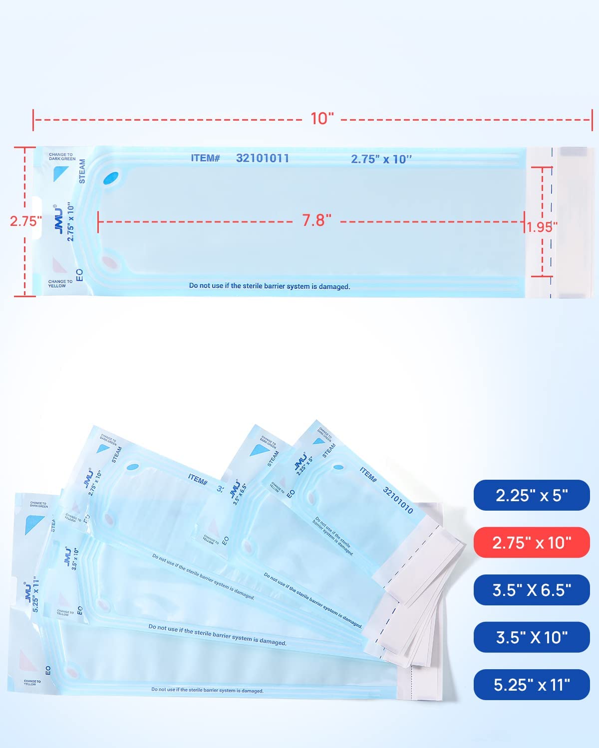 JMU Bolsas de esterilización autosellantes 2.75 “x 10”, 2000caja (10 cajas)