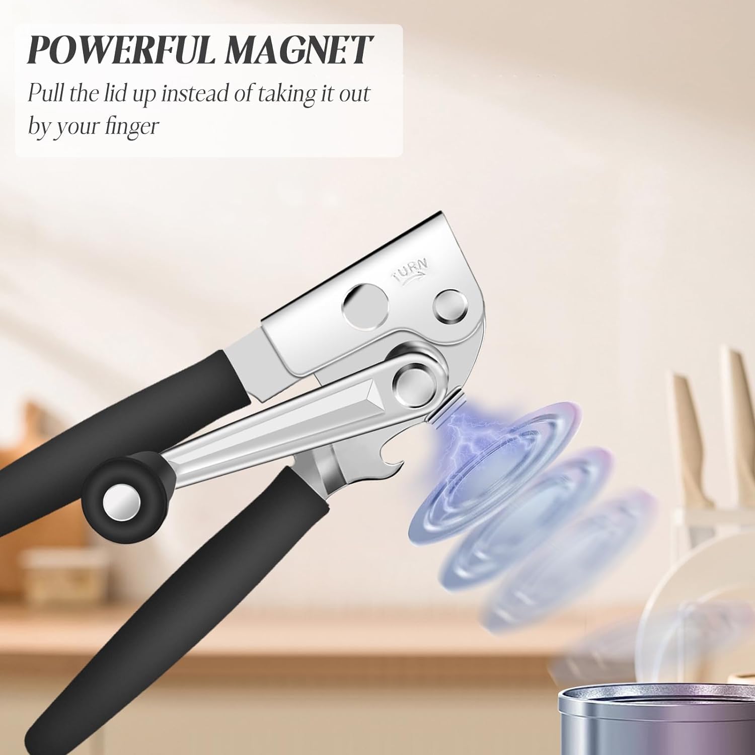 Abrelatas resistente para cocina con imán, abrelatas portátil con abridor de botellas integrado y manivela manual, asas de gran tamaño con fundas de