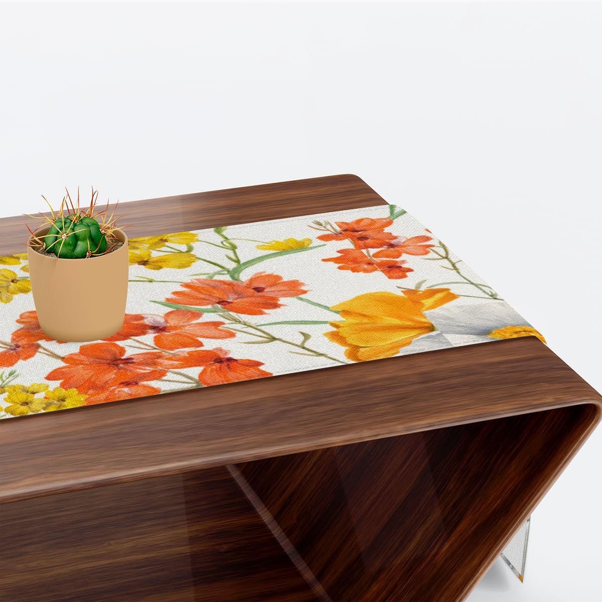 Camino de mesa con flores coloridas de acuarela, mantel de lino rústico para cocina de granja, cena, eventos, fiesta, decoración de mesa de
