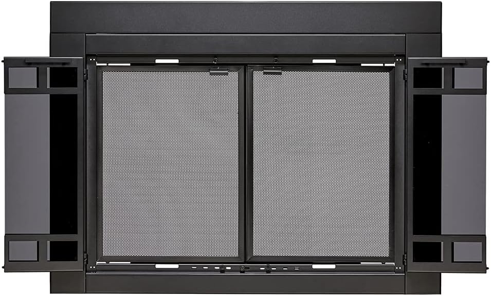 UniFlame – Connor – Puertas de chimenea de estilo bi-fold con vidrio templado ahumado (color negro, tamaño grande – se adapta a la apertura de 36 a