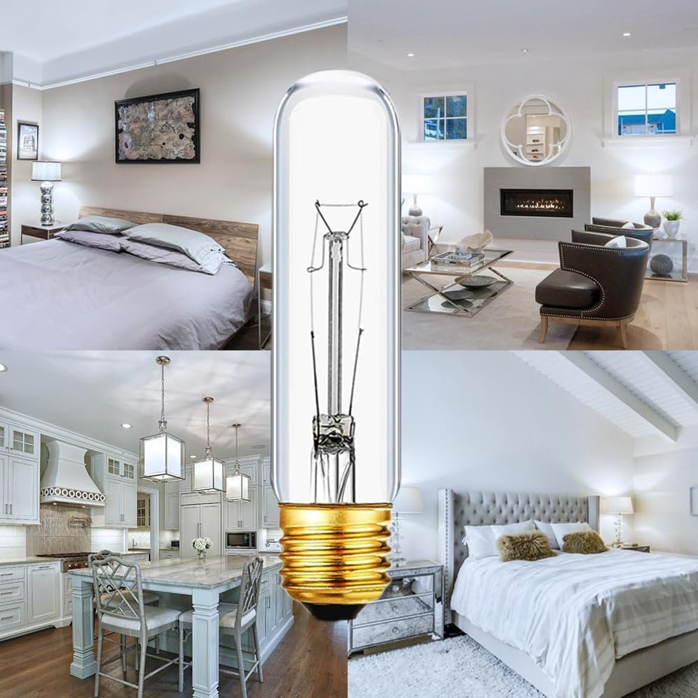 Bombilla incandescente tubular transparente T10 de 25 W, bombilla de escaparate de estilo vintage, lámpara de escaparate, blanco suave de 2700 K,