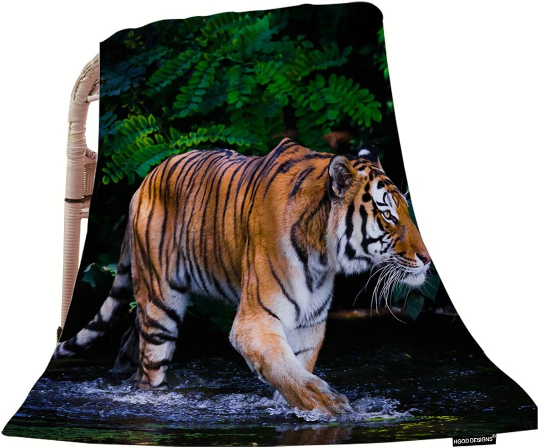 HGOD DESIGNS Manta de tigre, diseño de tigre silvestre en agua, suave, cálida y decorativa, para adultos, niños, mujeres, hombres y niñas, 59.8 x