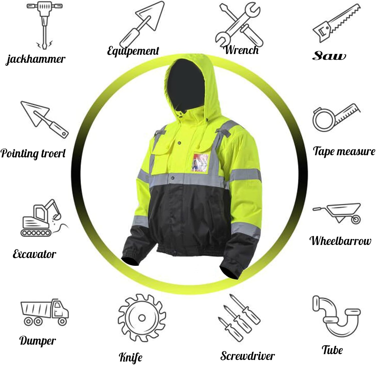 Chaqueta de alta visibilidad para hombre, impermeable, con capucha, reflectante, de alta visibilidad, para el invierno, chaquetas amarillas de