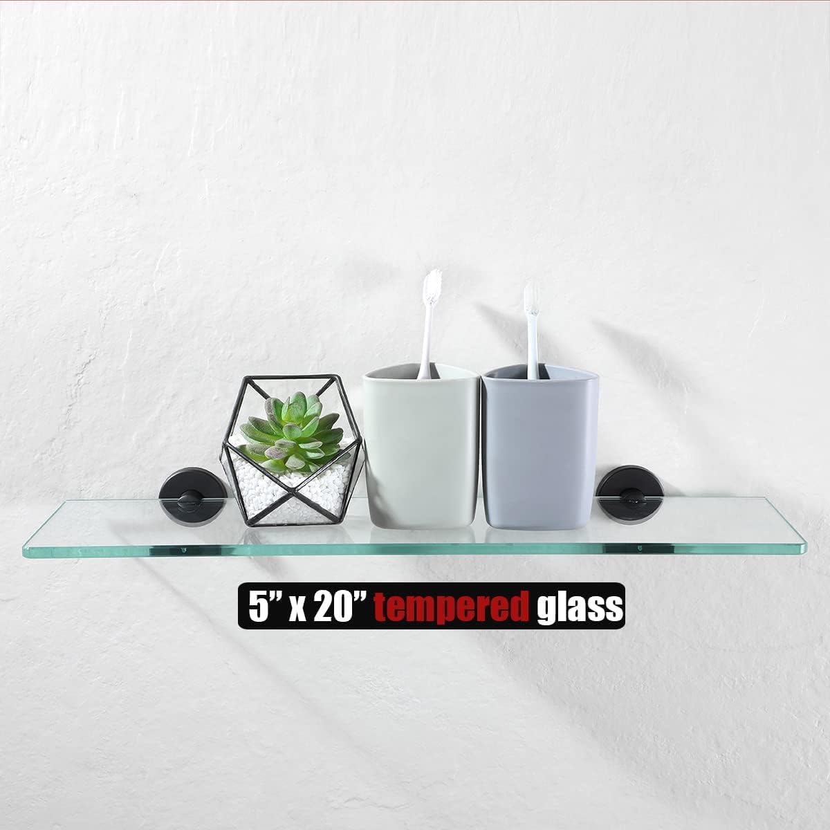 JQK TGS101L20-PB – Estante de vidrio templado para ducha de 20 x 5 pulgadas, acero inoxidable 304 negro mate, TGS101L20-PB