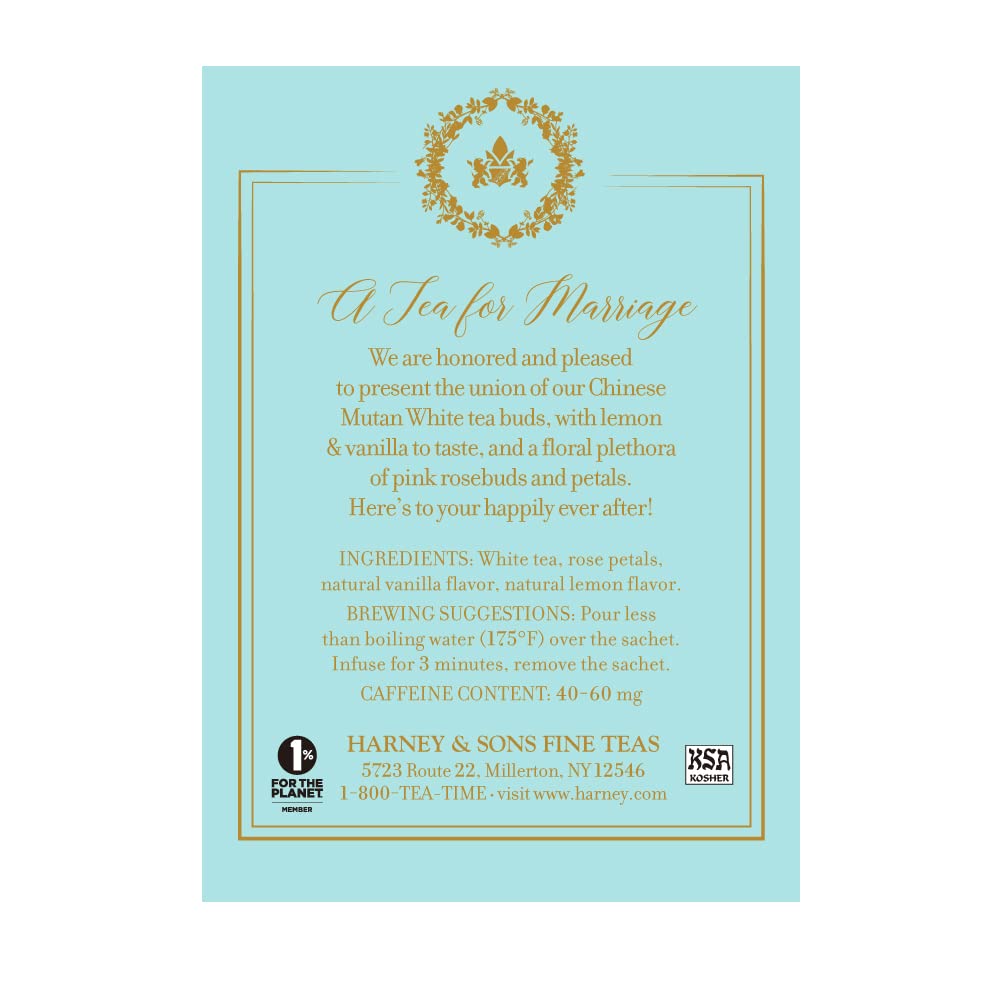 Harney & Sons Té de boda, té para matrimonio, lata de 30 unidades