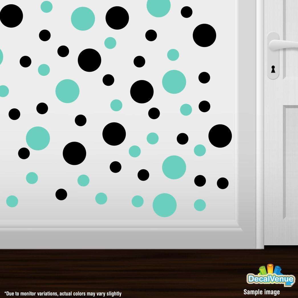 Calcomanías de pared de vinilo negroverde menta (30 calcomanías), calcomanías de lunares, adhesivo extraíble, seguro en paredes lisas o
