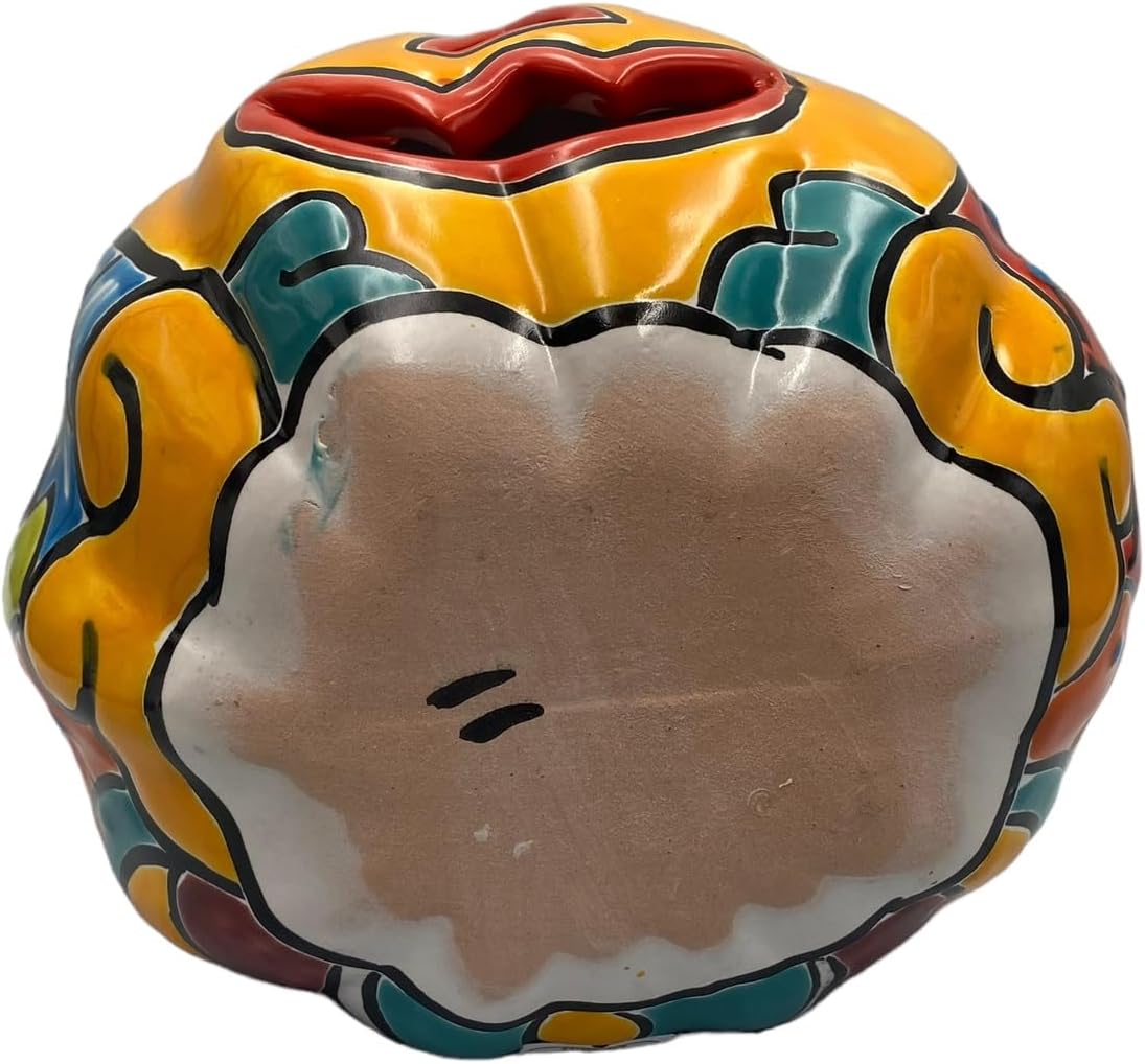 Talavera Calabaza Calabaza Halloween decoración del hogar, pintada a mano, multicolor, arte popular para exteriores e interiores, 6.75 pulgadas