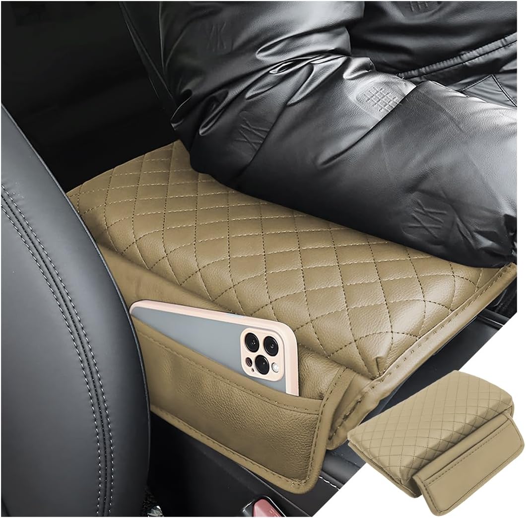 zipelo Cojín para reposabrazos de automóvil, almohadilla de consola central de cuero de fibra de carbono, caja de reposabrazos de espuma