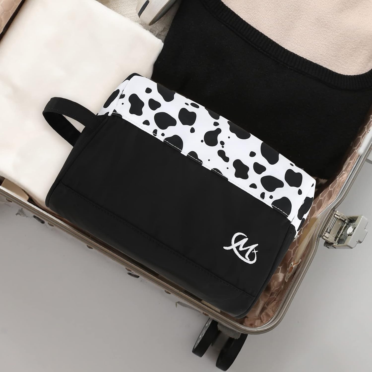 Ryushoyo Juego de 2 piezas de artículos de tocador de viaje impermeable maquillaje electrónico lápiz organizador bolsa con asa, Rosado Flamingo, Moda