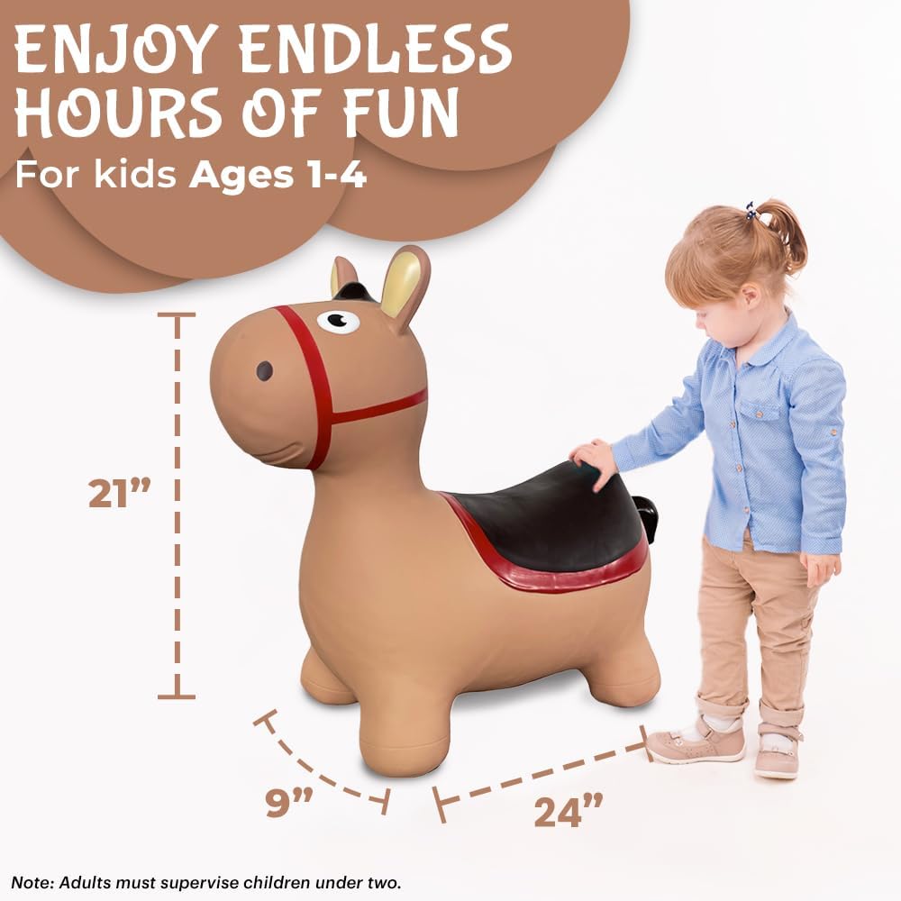 Juguete inflable con bomba para niños pequeños Brown Donkey Bounce & Ride-on