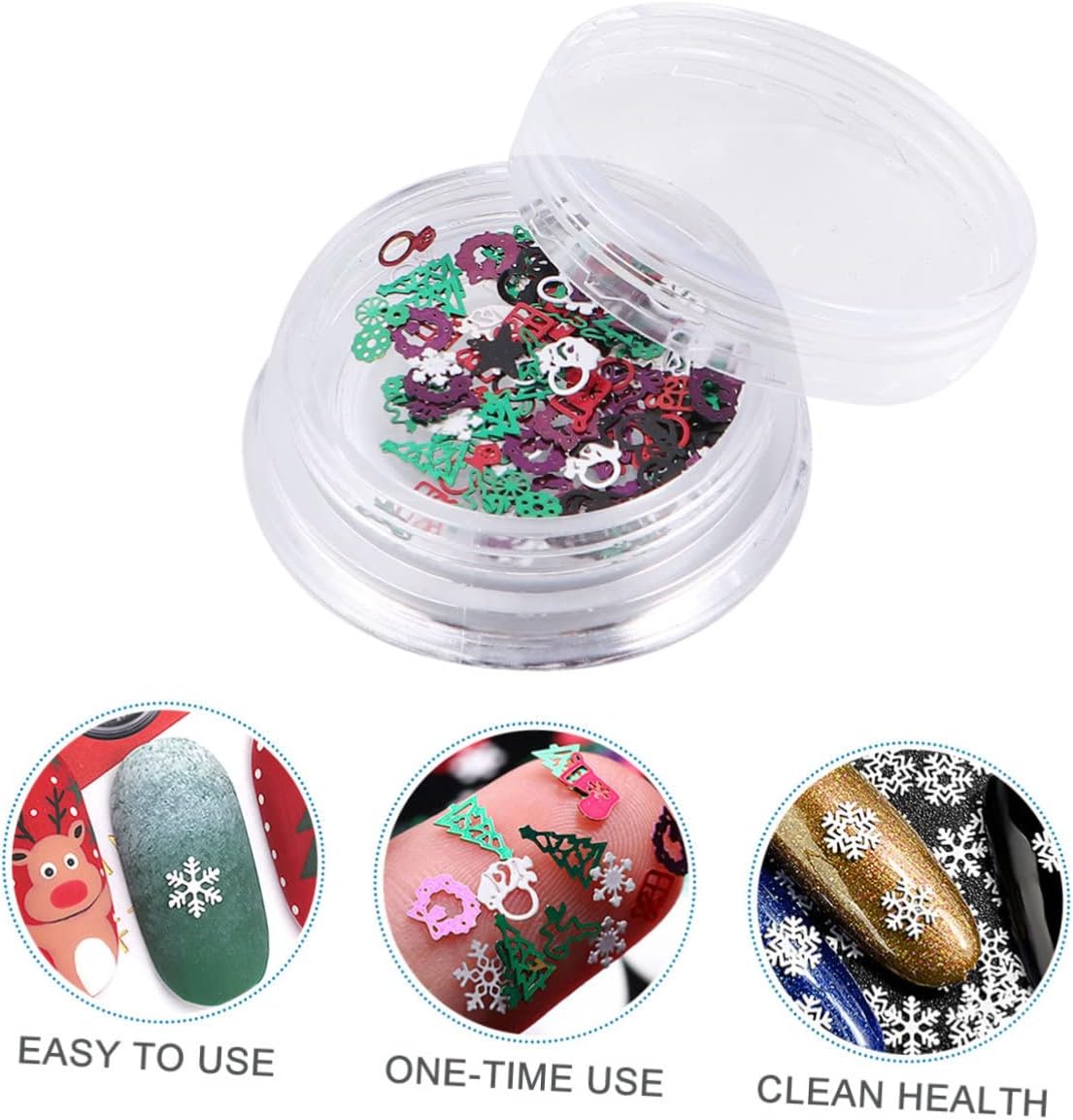 NOLITOY 4 piezas de lentejuelas de uñas de Navidad Paillette Holiday Nail Art Nail Art Essential Lentejuelas Consejos de manicura Decoración