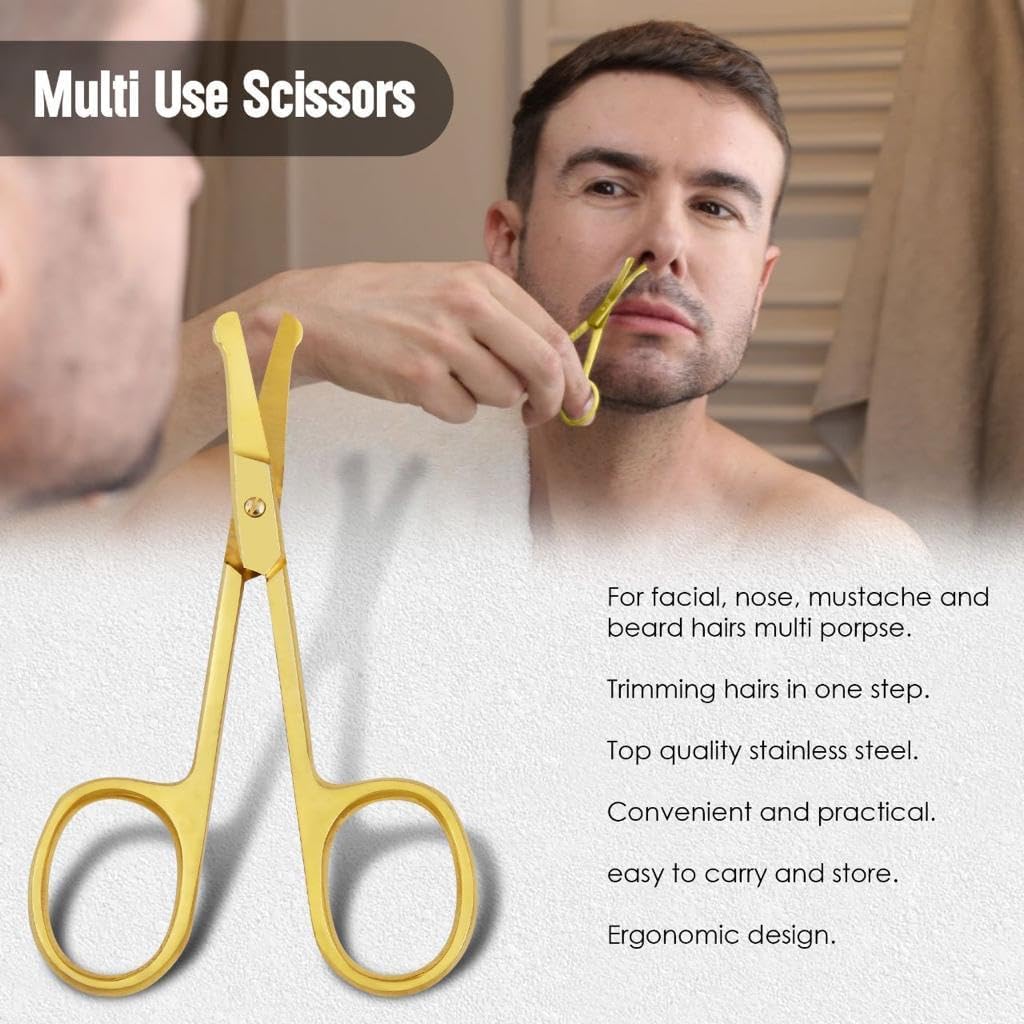 FAMCO – Tijeras de cejas con peine, kit profesional de cejas para mujeres, kit de cejas para tijeras de belleza con punta de seguridad curvada y