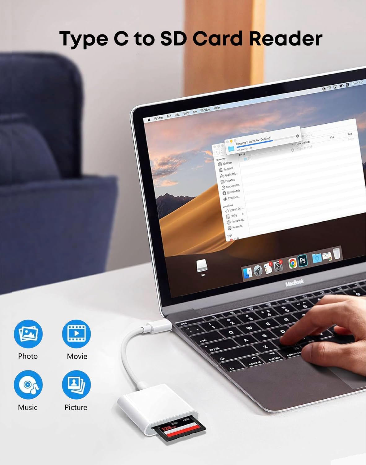Lector de tarjetas SD USB C, lector de tarjetas USB C a SD para iPhone15 y superior, lector de tarjetas de memoria USB-C USB C a adaptador de
