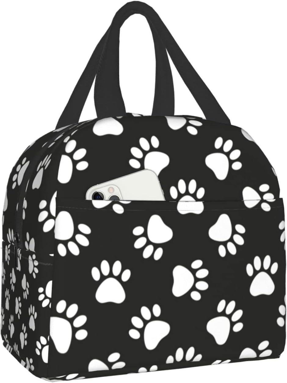 Bolsa de almuerzo con estampado de patas de perro, bolsa compacta con huellas de animales, reutilizable, contenedor para mujeres, hombres, escuela,