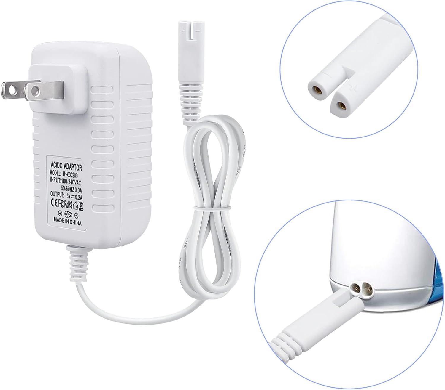 Repuesto de cargador para irrigador dental Waterpik WP360W WP462 WP450, cable de alimentación, 5 pies, color blanco