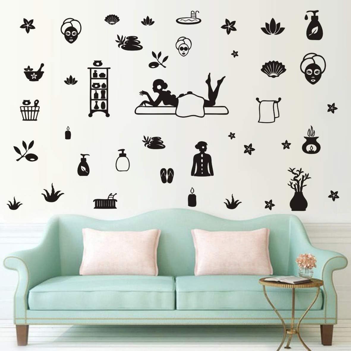 DIY 60 unidsset arte masaje yoga vinilo pared adhesivo de pared sala de yoga spa decoración de pared calcomanías de pared de salón de masaje terapia