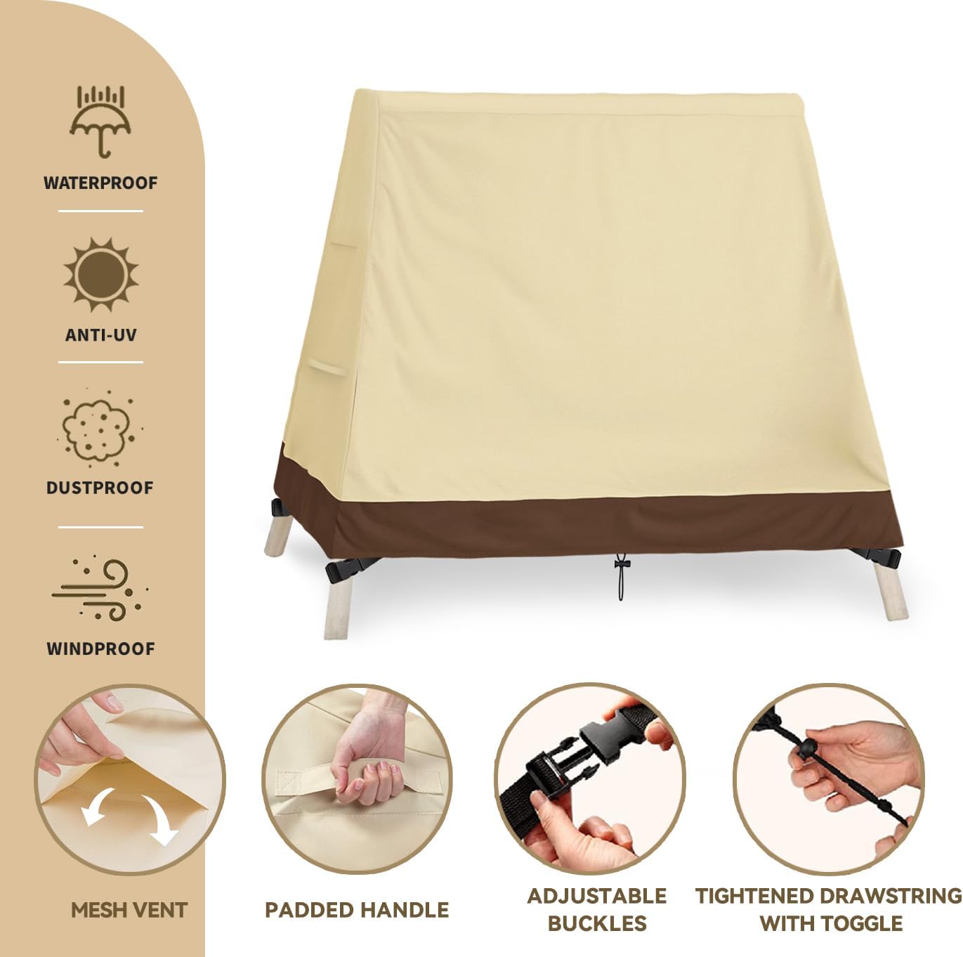 HEPOVER Cubierta para columpio de patio, marco en A, 420D, impermeable, 72 x 67 x 55 pulgadas, resistente a los rayos UV, protector para muebles de