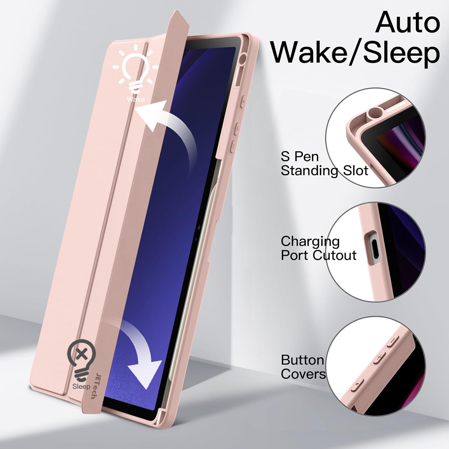 JETech Funda para Samsung Galaxy Tab S9 Plus de 12.4 pulgadas con soporte para bolígrafo S, parte trasera de policarbonato transparente