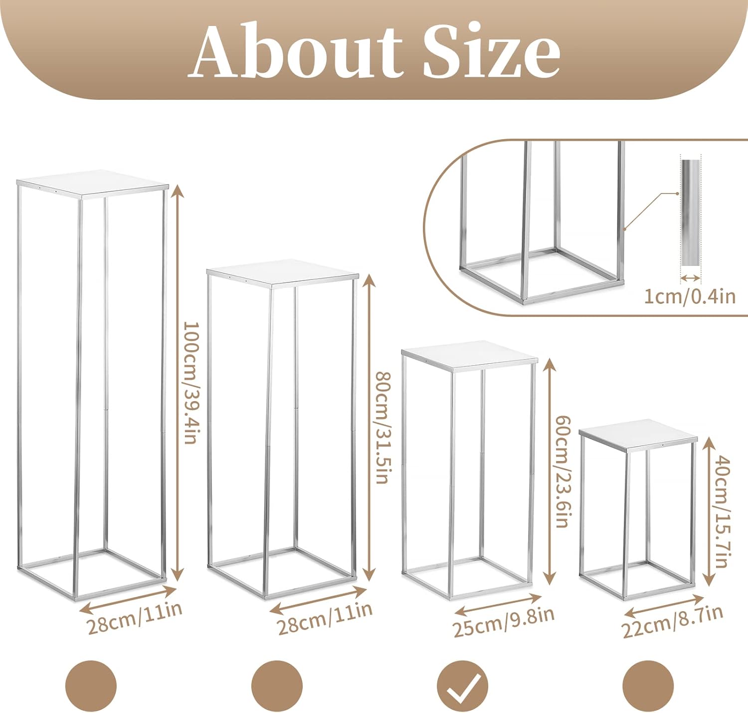 Sziqiqi Jarrón de centros de mesa de boda para mesas con platos, 2 piezas de columna de metal, soporte geométrico de flores de 23.6 pulgadas,