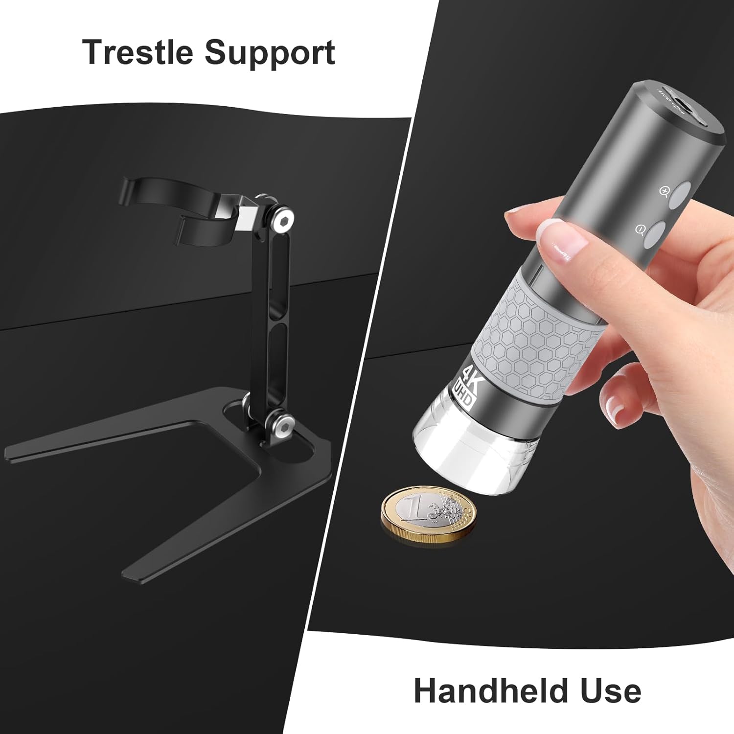Bysameyee Microscopio digital inalámbrico 4K HD Microscopio Wi-Fi Cámara Lupa digital compatible con iPhone, teléfonos Android y PC (negro)