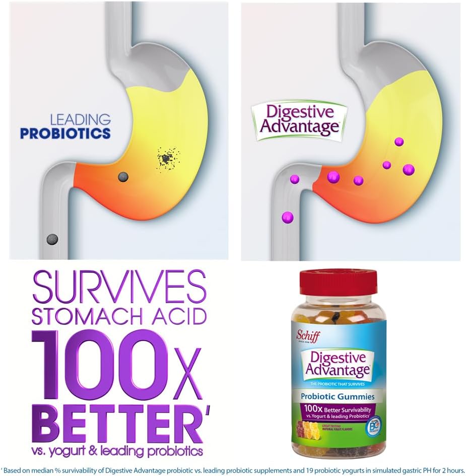 Digestive Advantage Gomitas probióticas previenen gases ocasionales, hinchazón y diarrea para la salud digestiva e inmunológica, 60 unidades