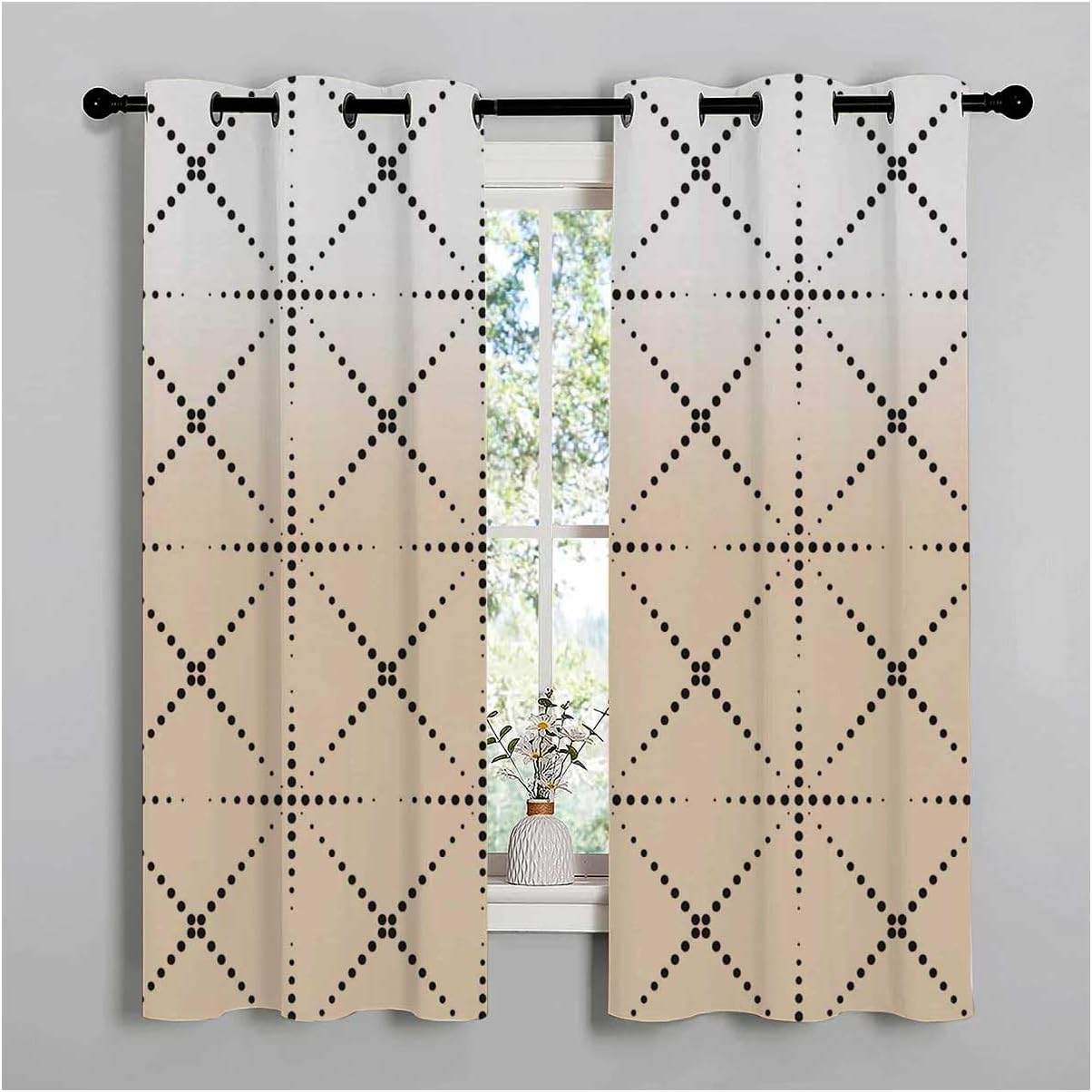 YANFENQI Curtain for Living Room Cream Coloured Geometric Checked Curtains for Closet with No Door Cortinas para Ventanas De Cuarto 63Inch Width by