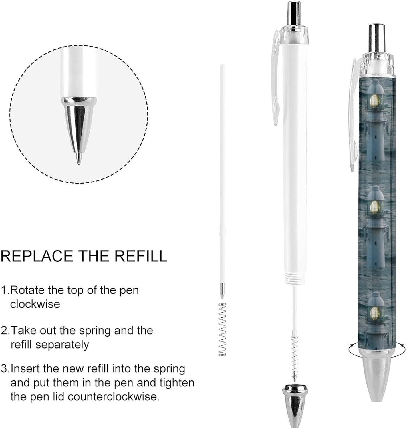 TOPISE Lighthouse in The Storm – Bolígrafo retráctil para escribir, suministros de oficina, regalos para mujeres y hombres