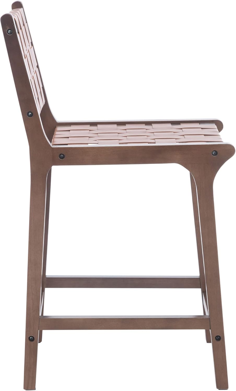 DM Furniture Juego de 2 taburetes de bar de altura de mostrador de 23.5 pulgadas, tiras tejidas de piel sintética, taburetes de bar con correas de