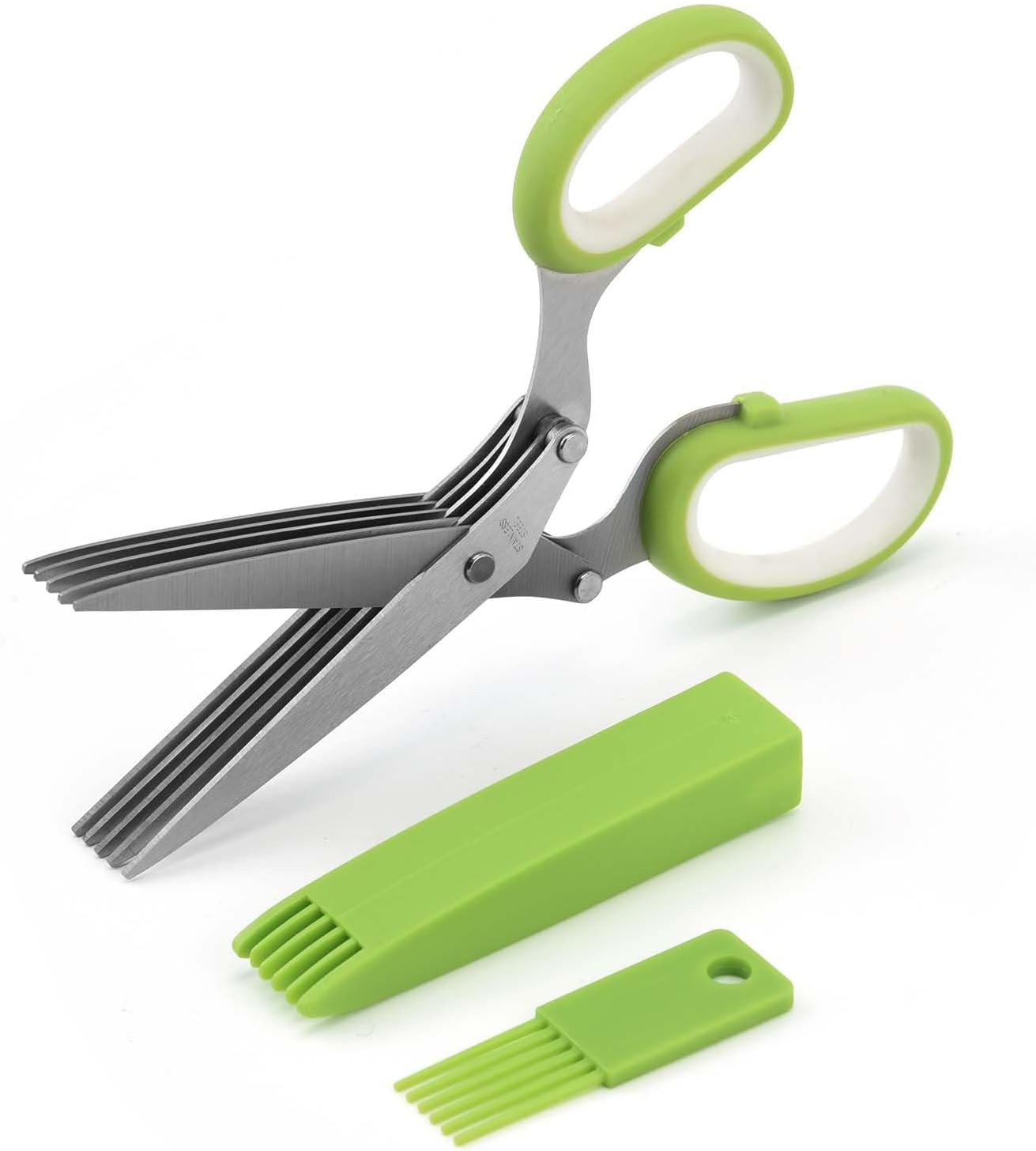 Tijeras de hierbas  Tijeras multiusos de acero inoxidable de 5 cuchillas para hierbas de cocina, cortador de hierbas con cubierta de seguridad y