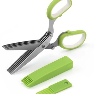 Tijeras de hierbas  Tijeras multiusos de acero inoxidable de 5 cuchillas para hierbas de cocina, cortador de hierbas con cubierta de seguridad y Tijeras de hierbas  Tijeras multiusos de acero inoxidable de 5 cuchillas para hierbas de cocina, cortador de hierbas con cubierta de seguridad y