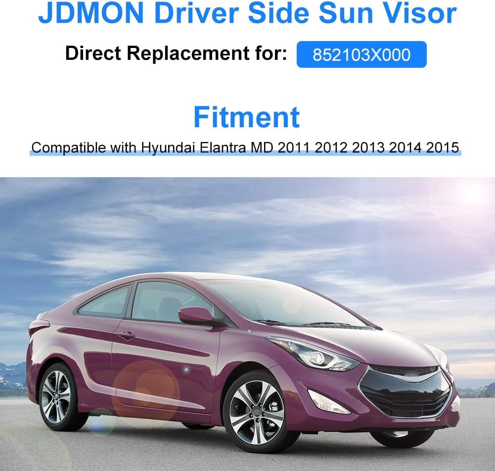 JDMON Compatible con visera solar izquierda del lado del conductor Hyundai Elantra MD 2011 2012 2013 2014 2015 reemplaza 852103X000 852103X000TX