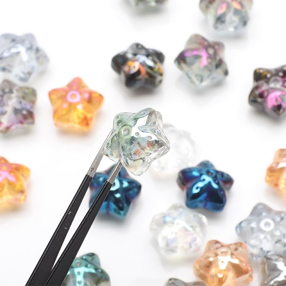 Rired 27 Cuentas de estrella para hacer joyas, 50 unidades, cuentas de vidrio grandes de 0.7 pulgadas para manualidades, coloridas y bonitas cuentas