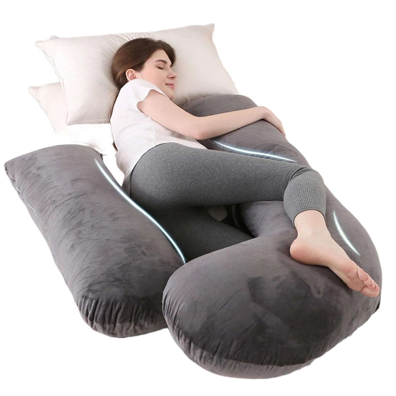 Almohadas de embarazo para dormir, almohada de cuerpo completo en forma de arqueada para mujeres embarazadas, almohada de embarazo suave con funda