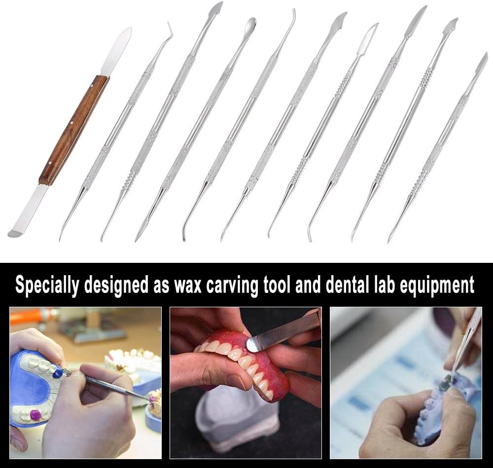 Angzhili Herramientas de tallador de cera dental de acero inoxidable, 10 cuchillos de tallado de yeso, kit de tallado de cera para moldear cera,