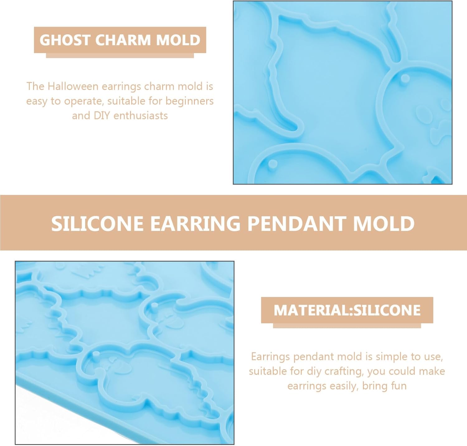 Angoily Molde de silicona de fantasma de Halloween, moldes de resina para aretes con agujero, moldes de fundición de epoxi para bricolaje,